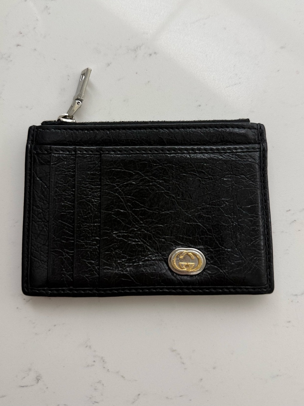 Gucci Black Leather Zip Card Holder/Coin Case